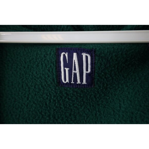 Vinage 90s Gap Mens Large Faded Blank Baggy Fit Fleece Hoodie Sweatshirt Green - Picture 7 of 11
